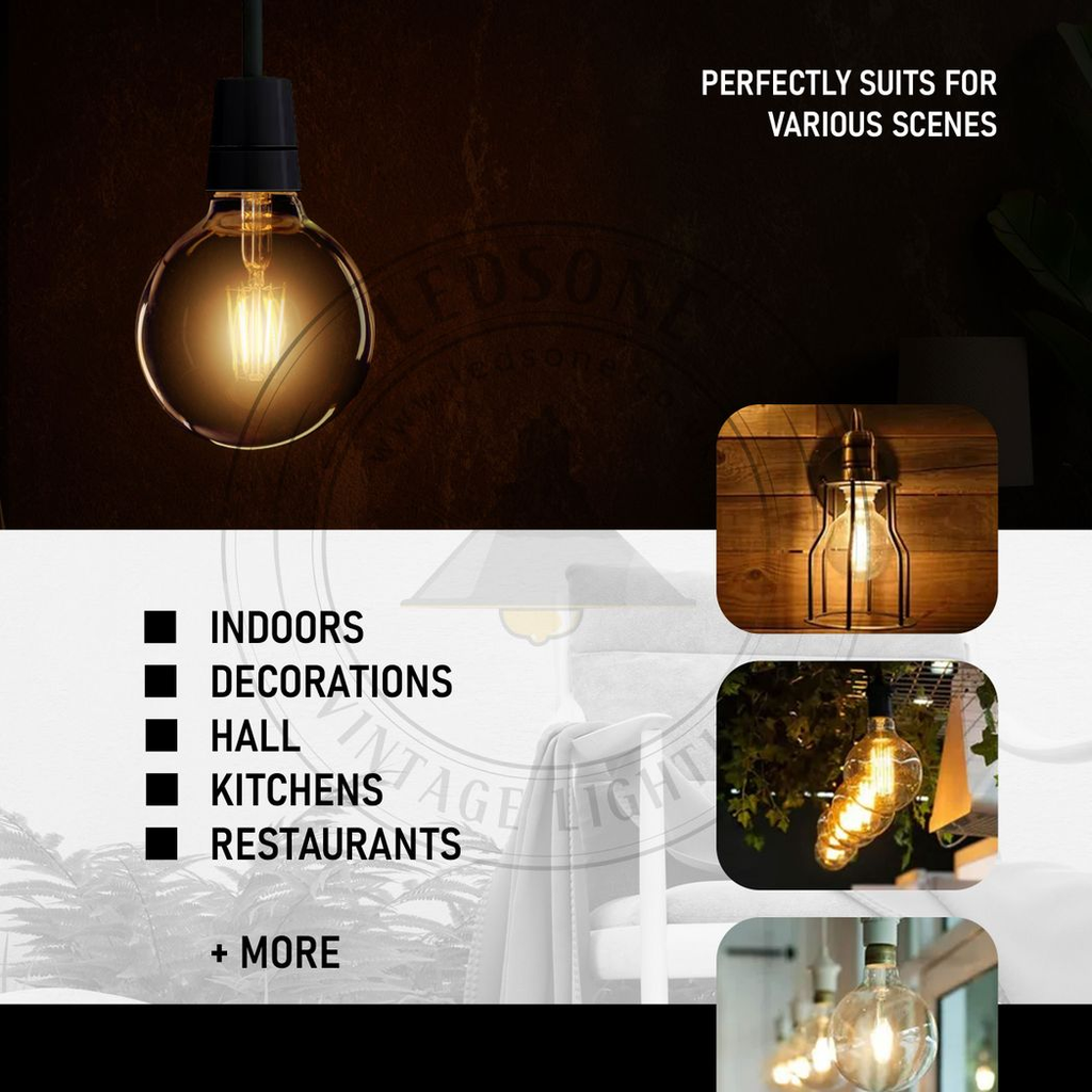 5 Pack Vintage Globe Edison LED Light Bulb G95 8W E27 Screw Bulb | Braxby