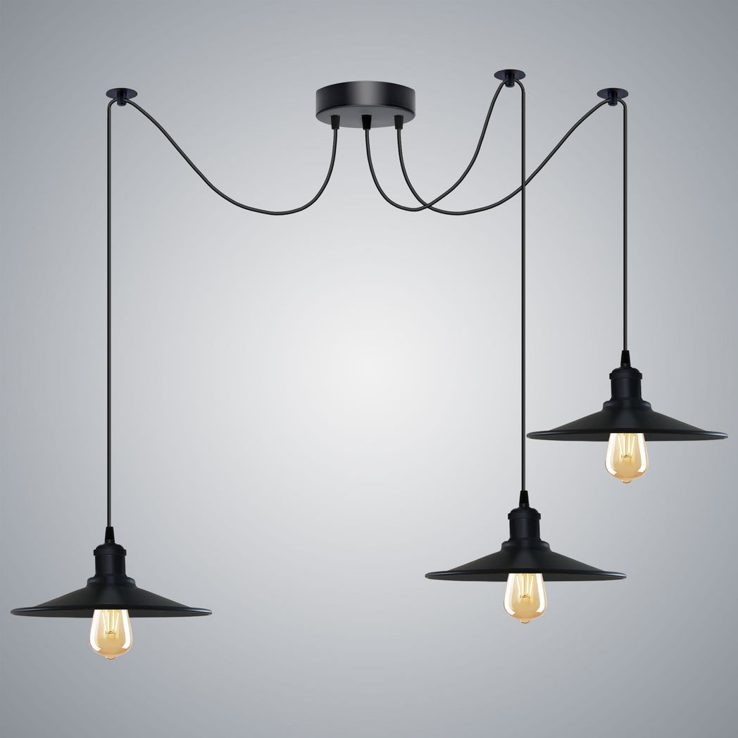 Black Vintage 3-Head Cone Pendant Light | Adjustable Cord | Hanging Light Fixture | Braxby