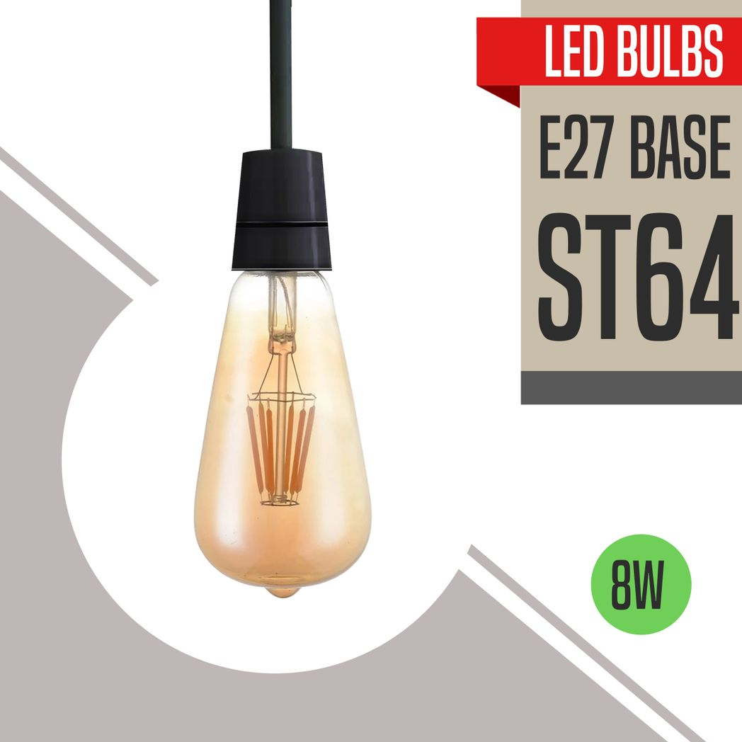 6 Pack E27 LED Edison Dimmable Vintage Amber Glass Warm White 2700K Light Bulbs | Braxby