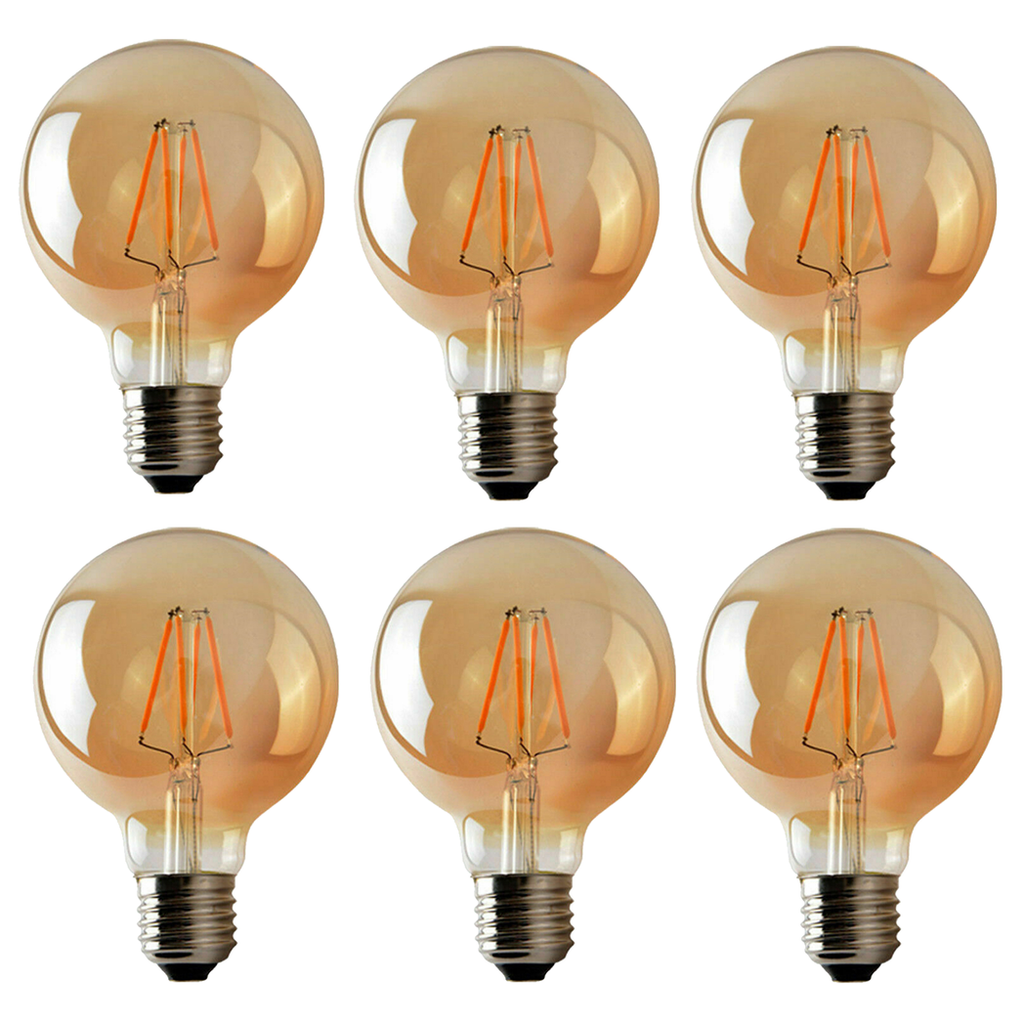 6 Pack E27 LED Edison Dimmable Vintage Amber Glass Warm White 2700K Light Bulbs | Braxby