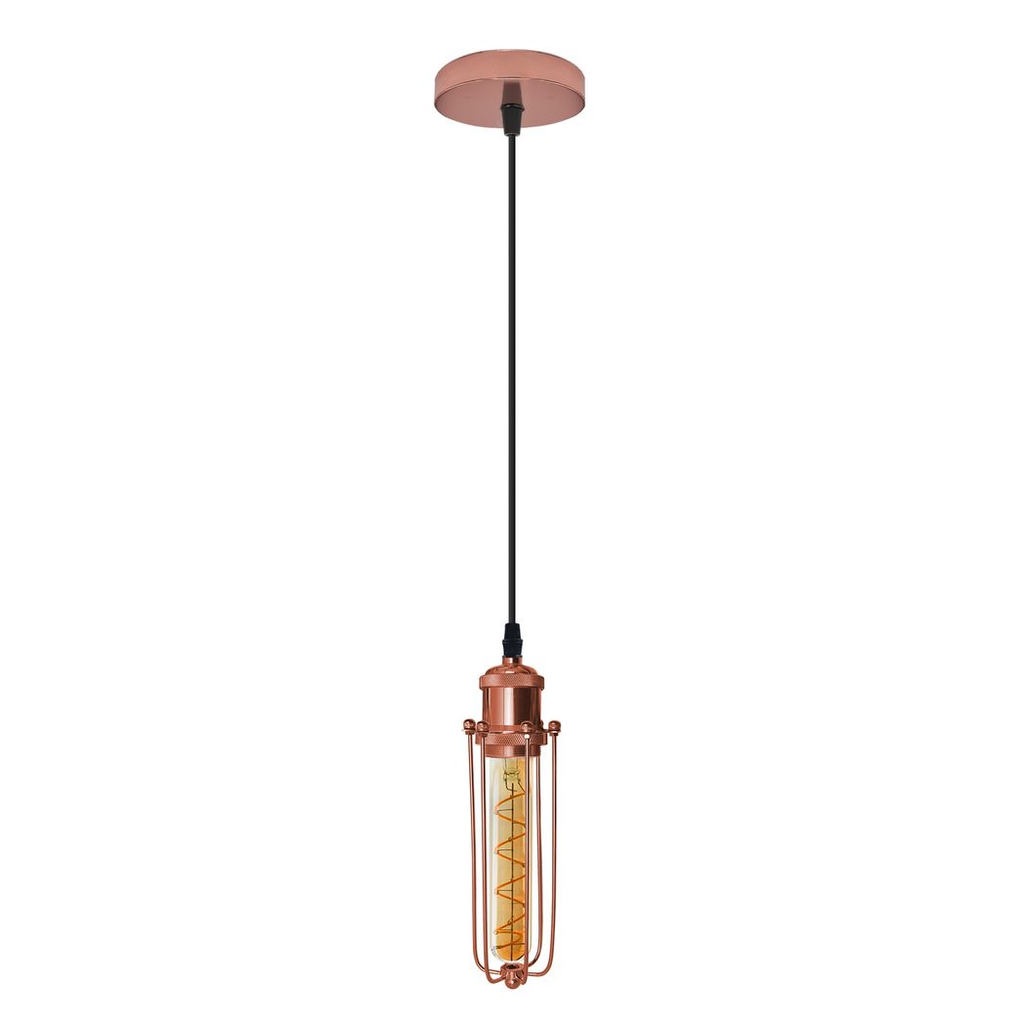 Rose Gold Cage Pendant Light | E27 Industrial Vintage | Braxby