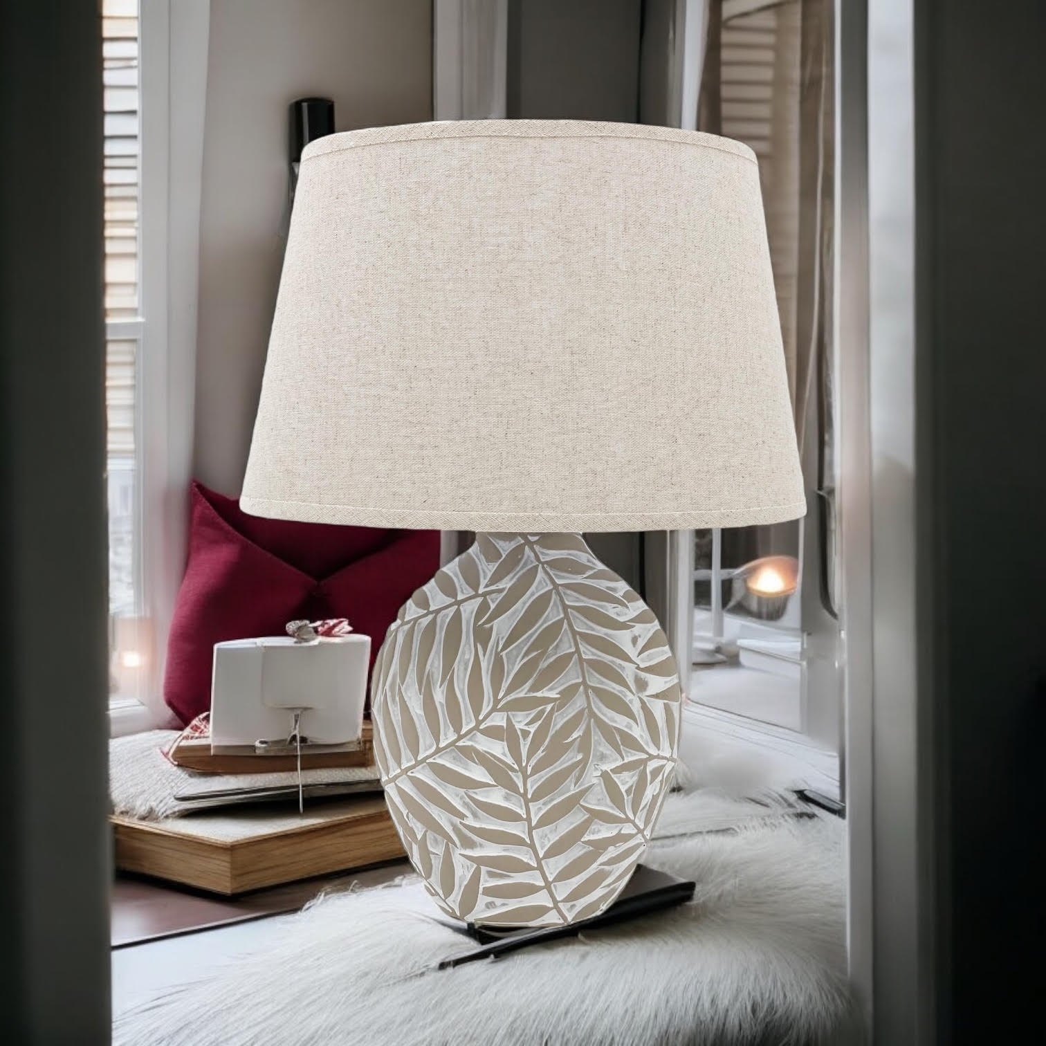 Ceramic Table Lamp | Textured Base | Fabric Shade