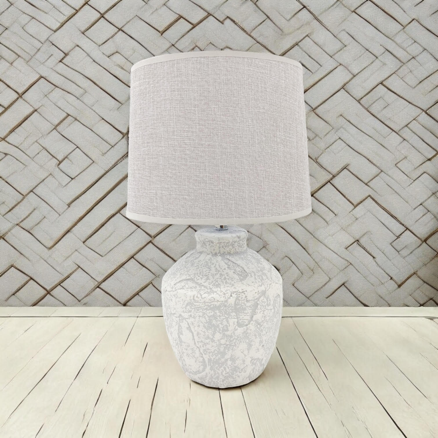 Ceramic Table Lamp | 51cm Cream | Fabric Drum Shade | E27
