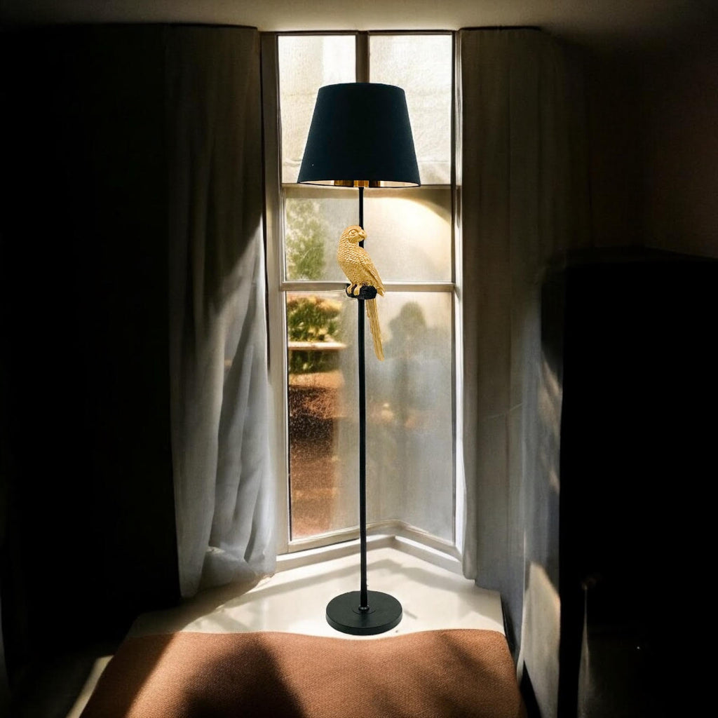 Parrot Design Floor Lamp | 164cm | Black Drum Shade
