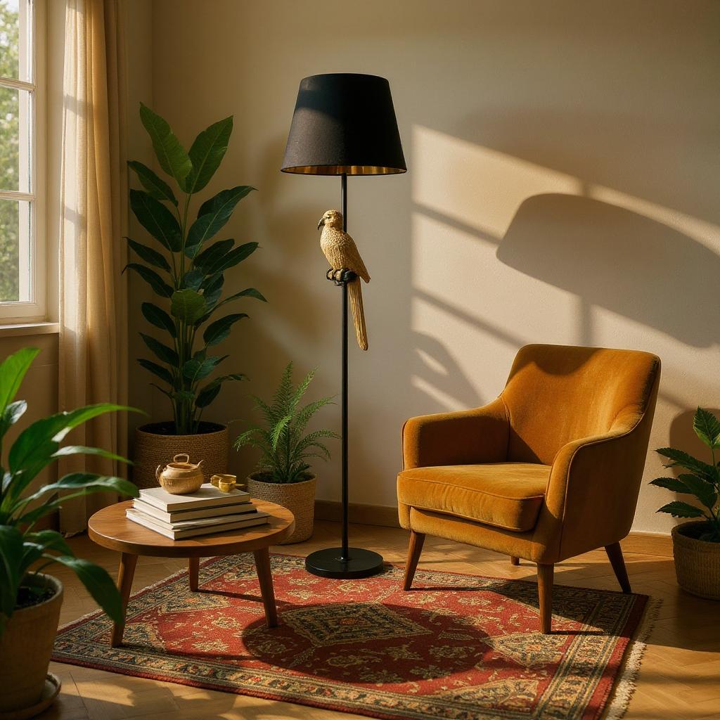 Parrot Design Floor Lamp | 164cm | Black Drum Shade