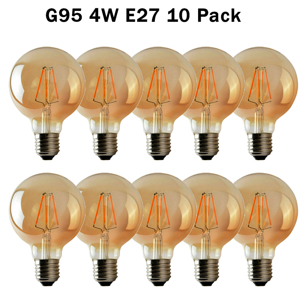 10 Pack Edison Dimmable LED Bulbs | E27 Amber Glass 2700K | Braxby