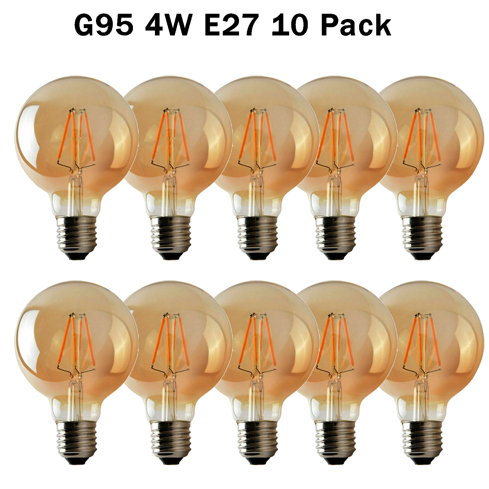 10 Pack Edison Dimmable LED Bulbs | E27 Amber Glass 2700K | Braxby