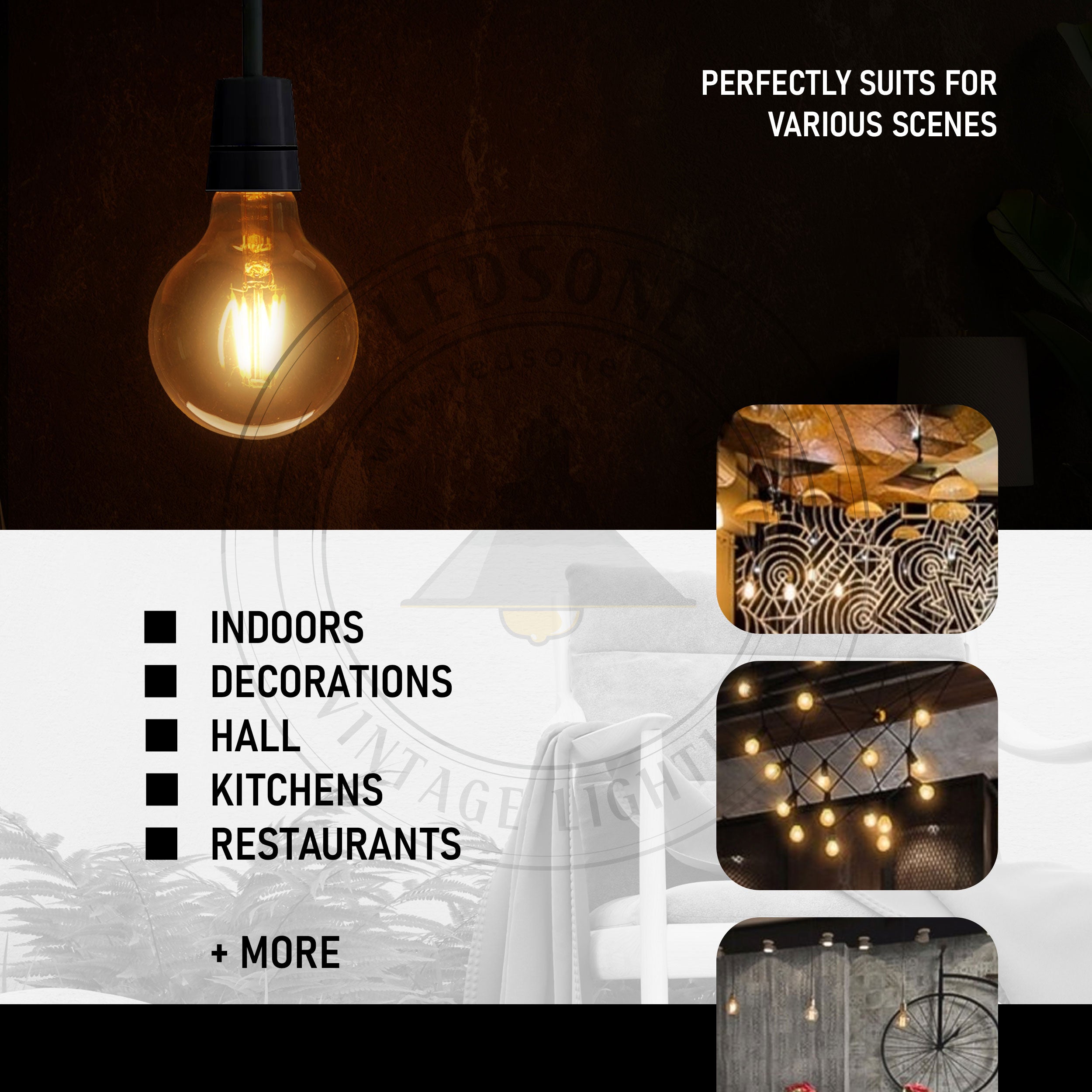 6 Pack E27 LED Edison Dimmable Vintage Amber Glass Warm White 2700K Light Bulbs | Braxby