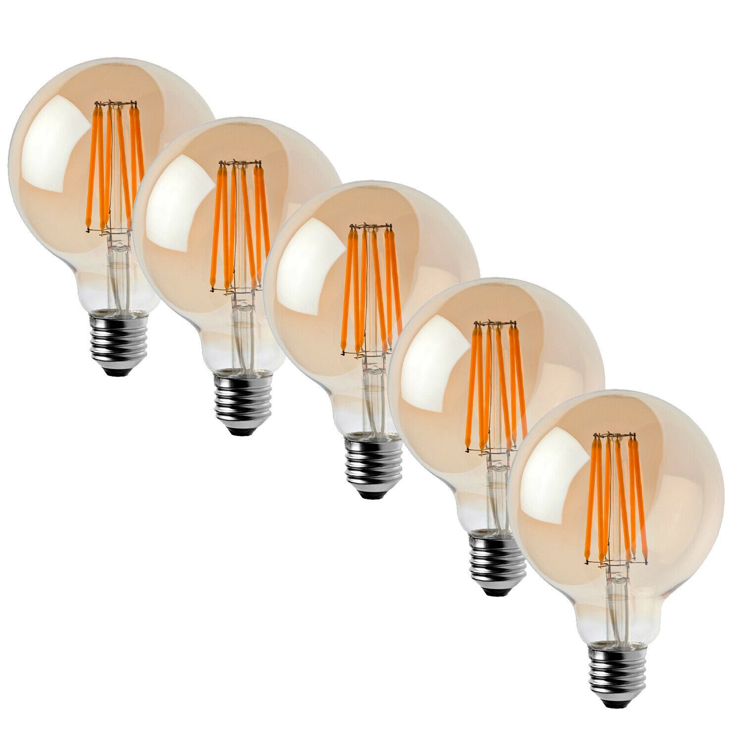 5 Pack Vintage Globe Edison LED Light Bulb G95 8W E27 Screw Bulb | Braxby