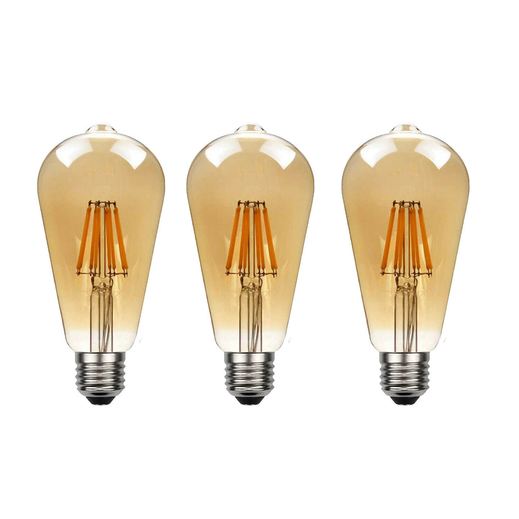 3 Pack E27 LED Edison Dimmable Vintage Amber Glass Warm White 2700K Light Bulbs | Braxby