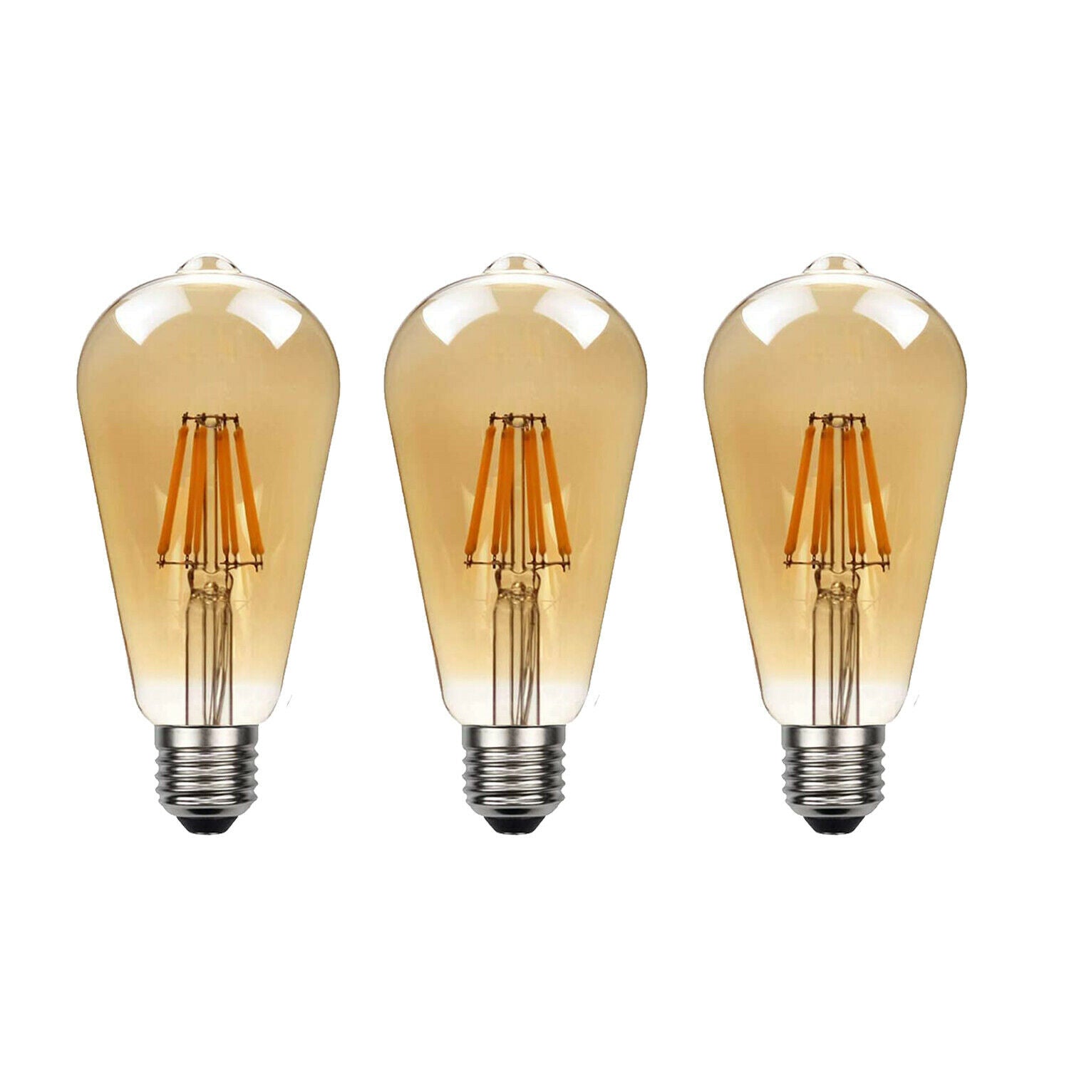 3 Pack E27 LED Edison Dimmable Vintage Amber Glass Warm White 2700K Light Bulbs | Braxby