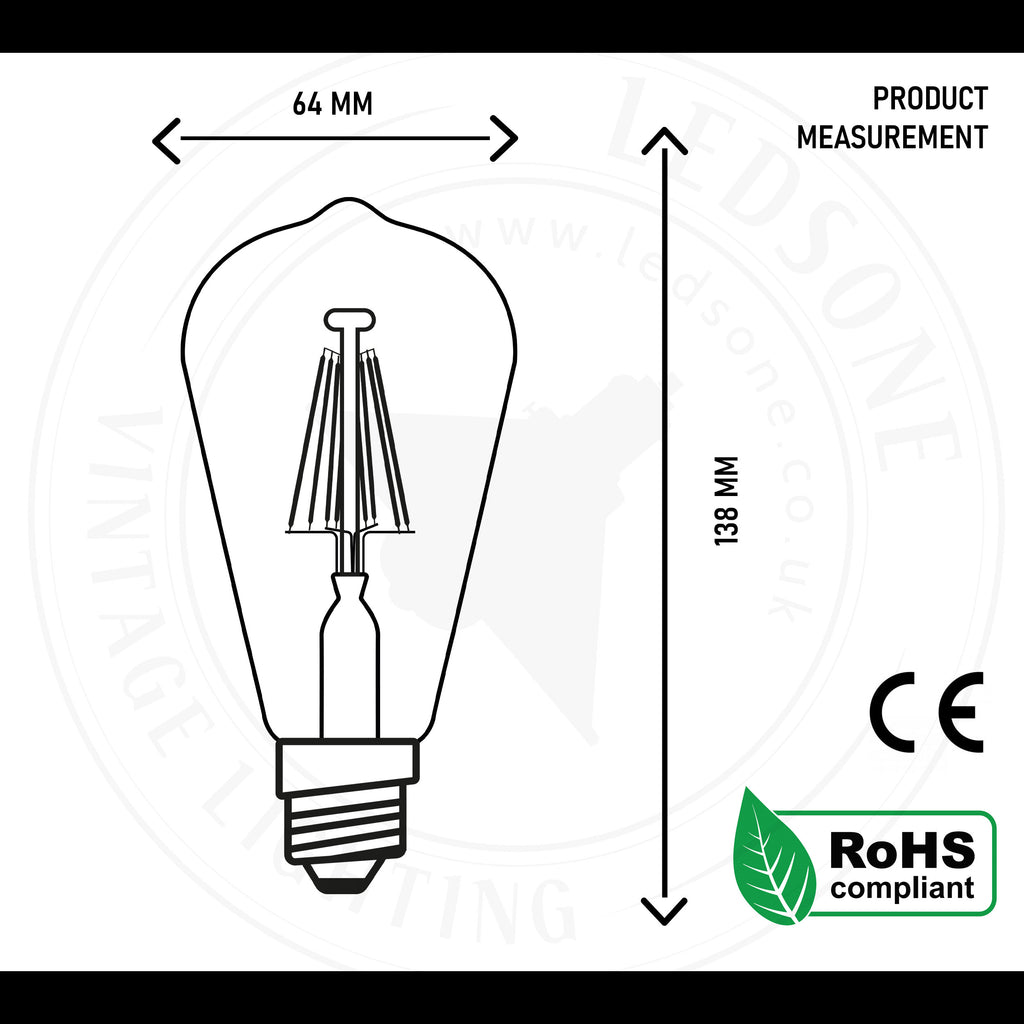 Vintage ST64 Edison LED Dimmable Bulb | 8W E27 Warm White | Braxby