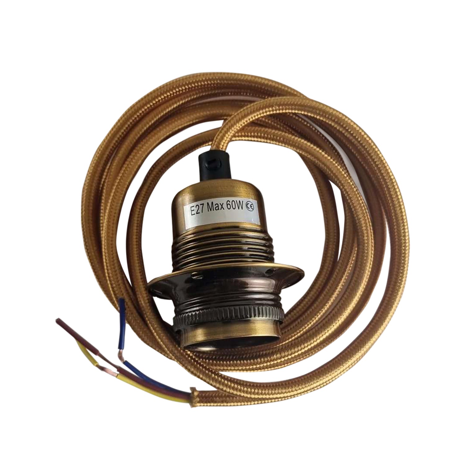 2m Gold Fabric Cable Pendant with Yellow Brass Aluminium Holder | Braxby
