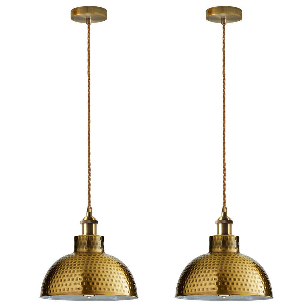 2 Pack Vintage Yellow Brass Ceiling Pendant Lights | E27