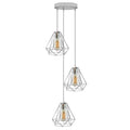 3-Head Chrome Diamond Wire Cage Ceiling Pendant | E27