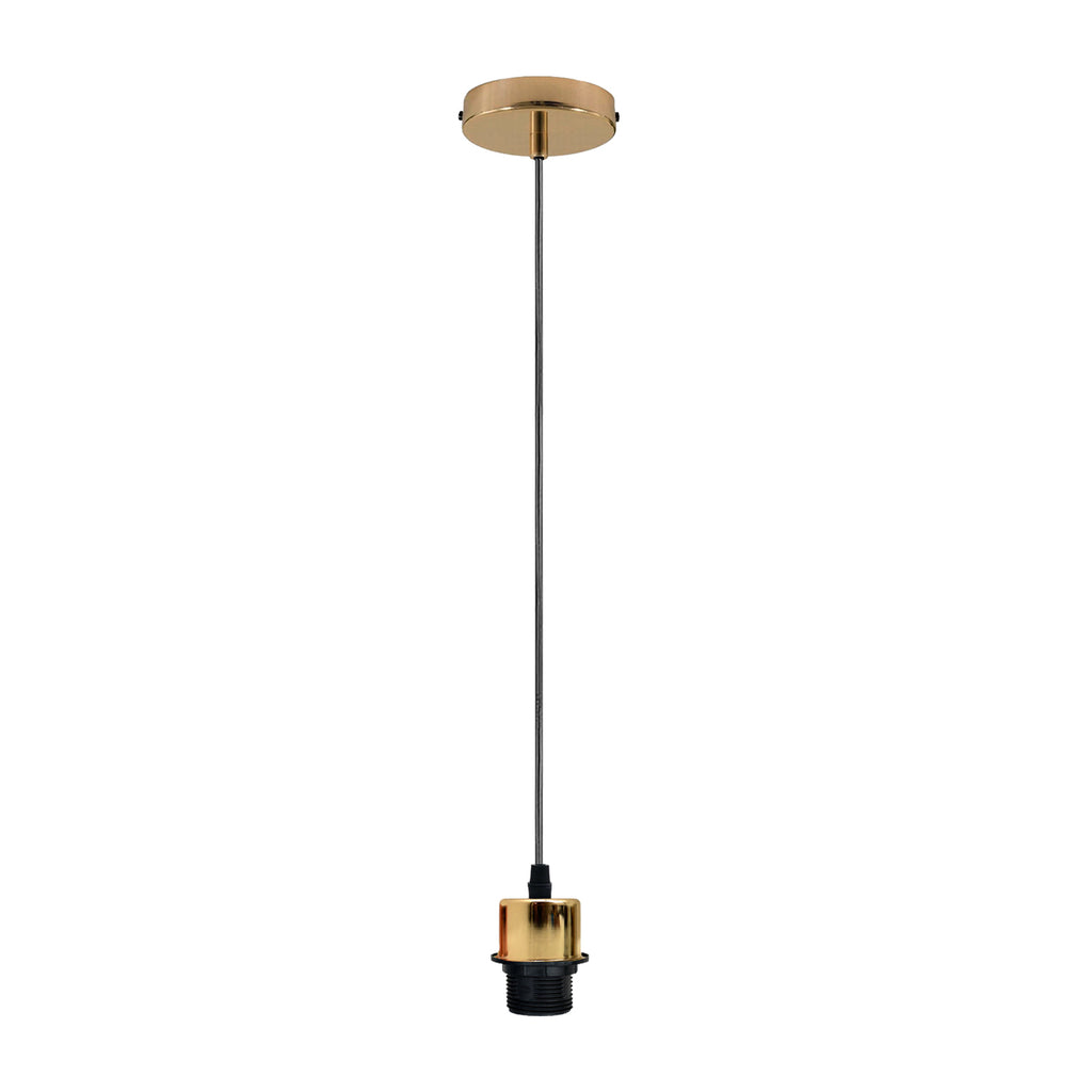 Industrial French Gold Pendant Light Fitting | E27 Lampshade Addable | Braxby