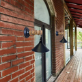 Wood metal wall light sconce close up