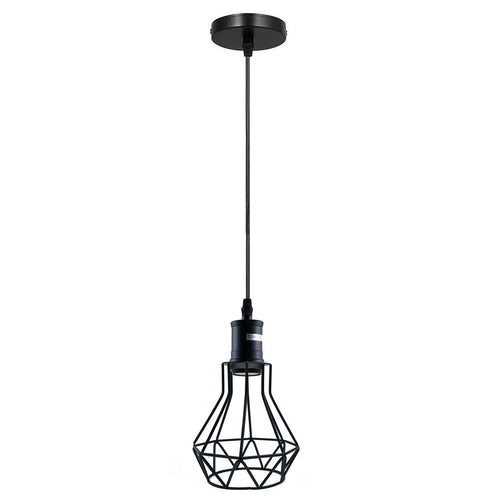 Black industrial cage pendant light side view