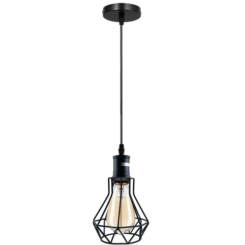 Black industrial cage pendant light E27 UK