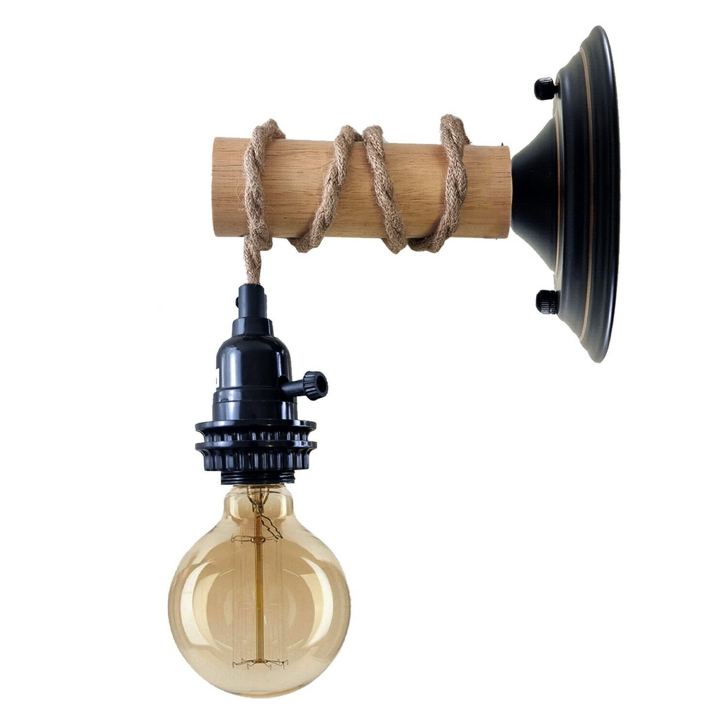 Retro wood and metal wall light sconce LED vintage UK