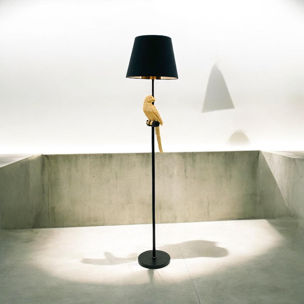 Parrot Design Floor Lamp | 164cm | Black Drum Shade