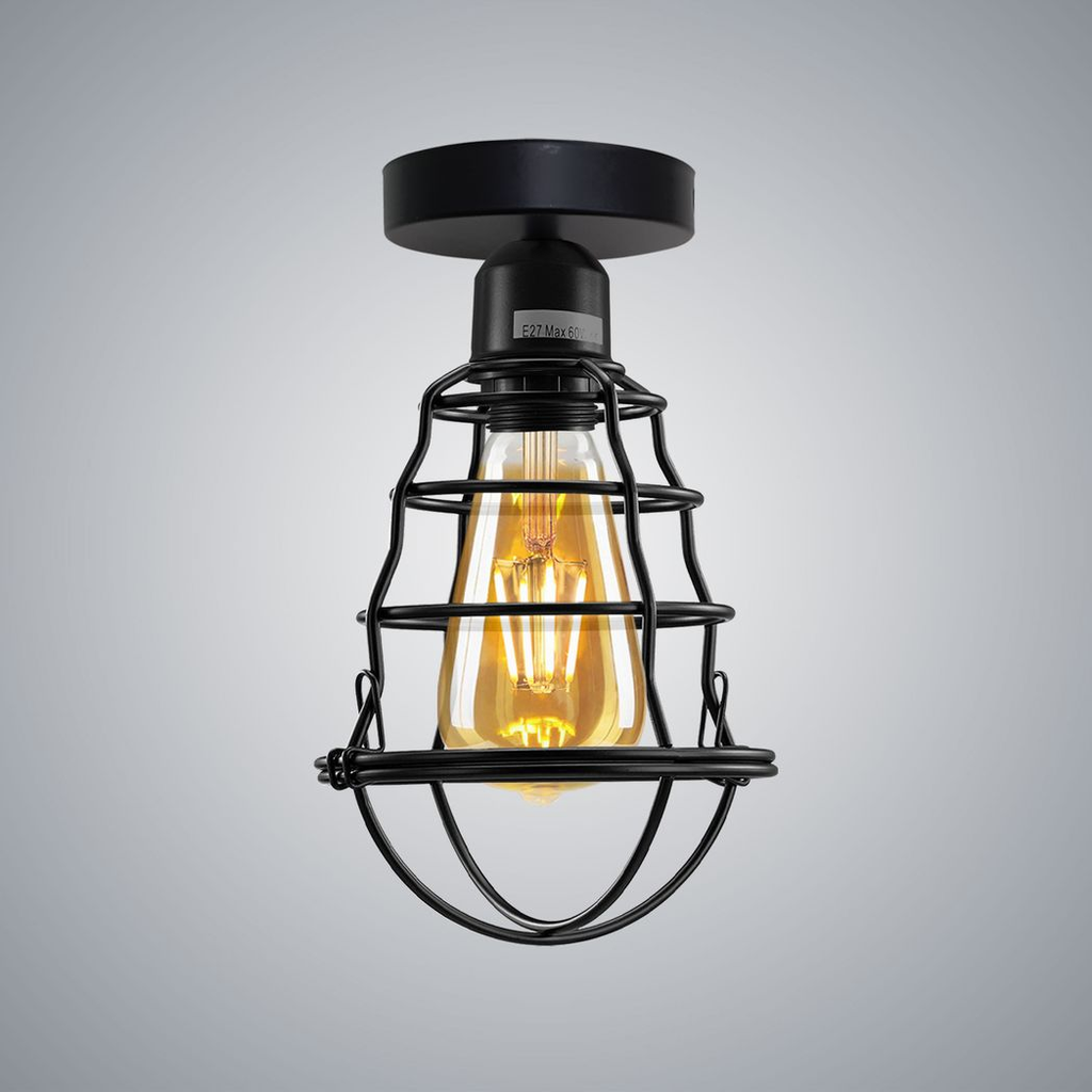 Vintage Industrial Geometric Wire Cage Ceiling Rose Light | Bulb Holder | Braxby