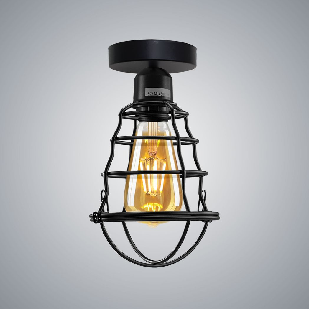 Vintage Industrial Geometric Wire Cage Ceiling Rose Light | Bulb Holder | Braxby