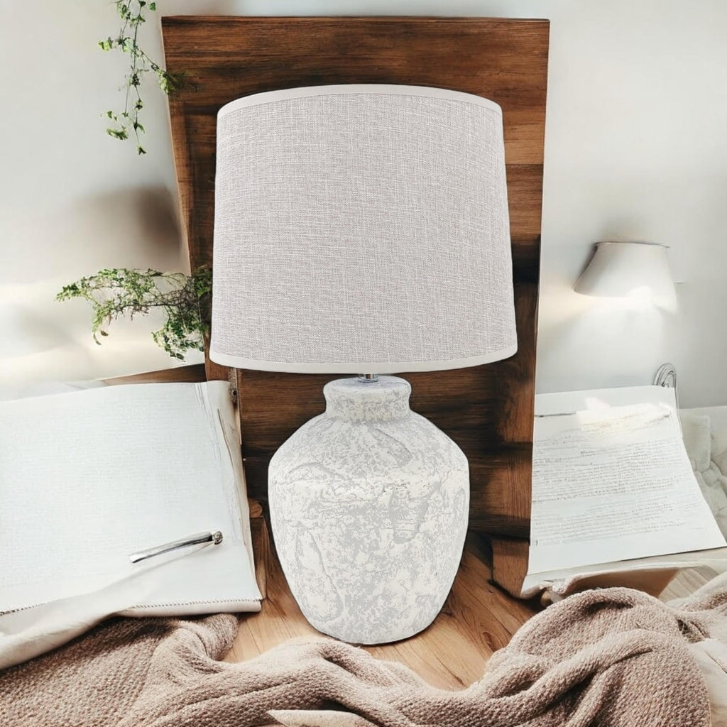 Ceramic Table Lamp | 51cm Cream | Fabric Drum Shade | E27