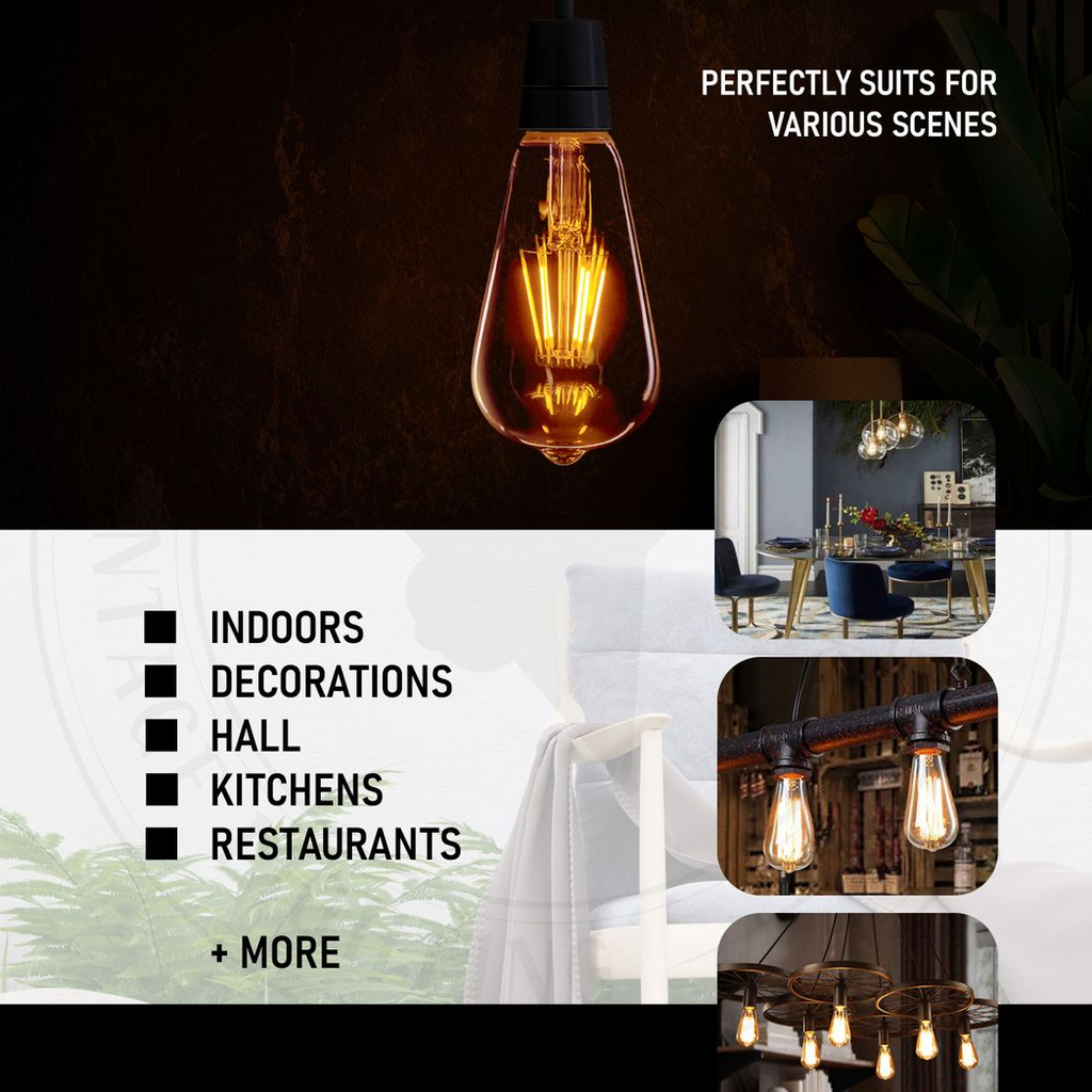 Vintage ST64 Edison LED Dimmable Bulb | 8W E27 Warm White | Braxby