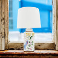 Ceramic Table Lamp | Floral & Bird Design | White Shade