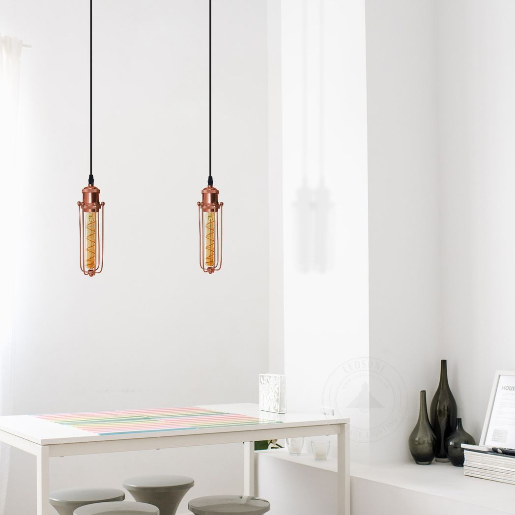Rose Gold Cage Pendant Light | E27 Industrial Vintage | Braxby