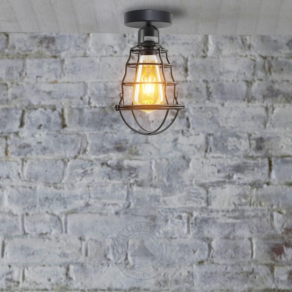 Vintage Industrial Geometric Wire Cage Ceiling Rose Light | Bulb Holder | Braxby