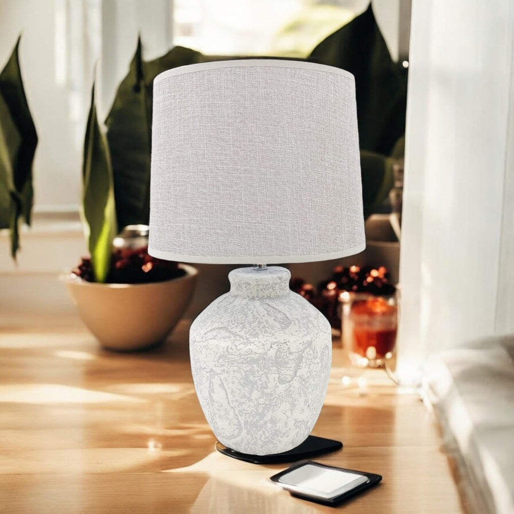 Ceramic Table Lamp | 51cm Cream | Fabric Drum Shade | E27