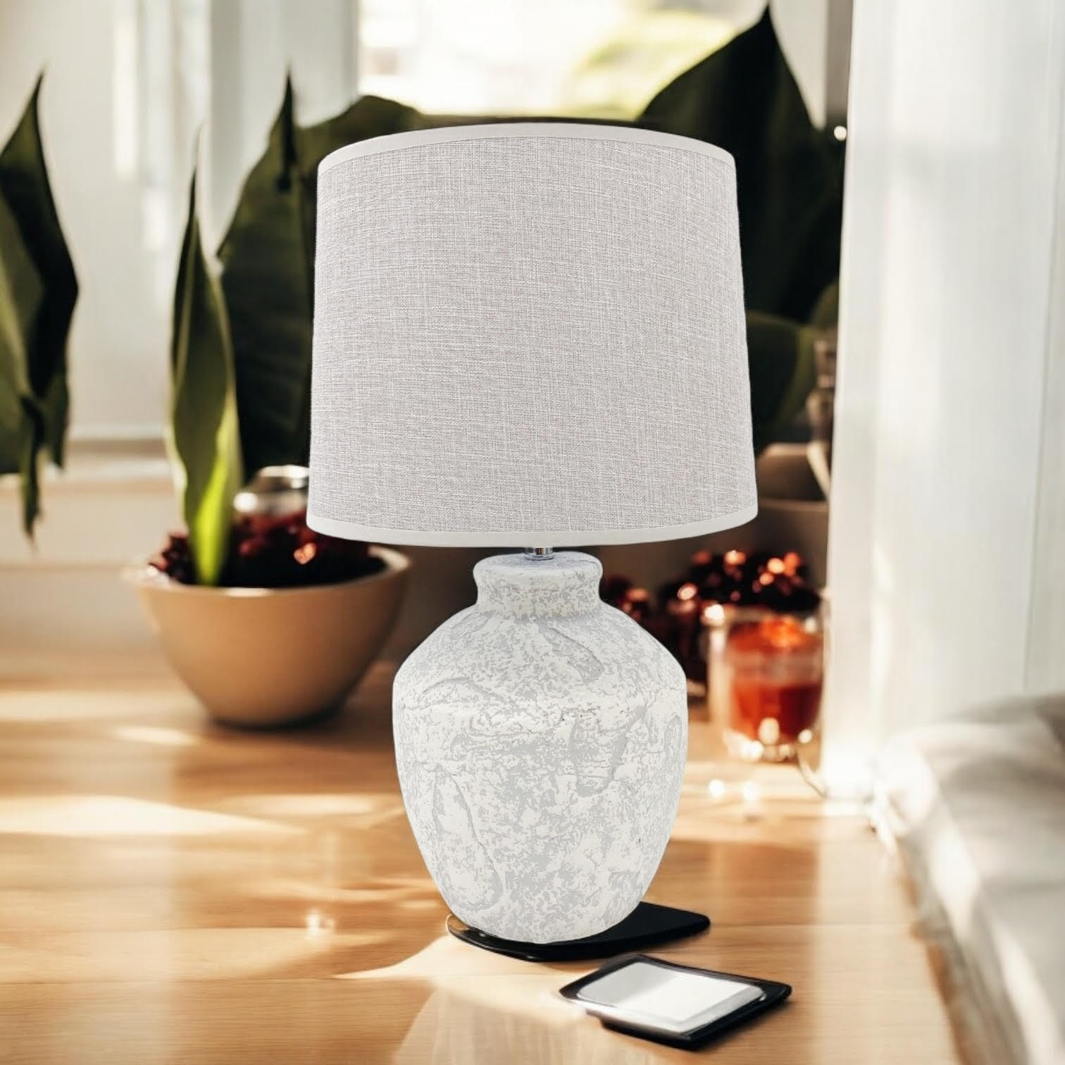 Ceramic Table Lamp | 51cm Cream | Fabric Drum Shade | E27