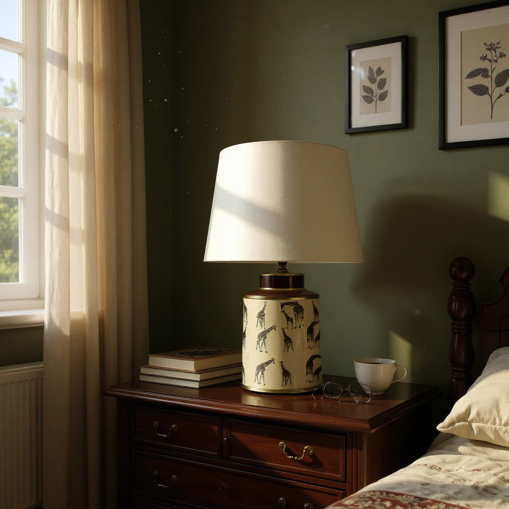 Floral Ceramic Table Lamp | 40cm Giraffe Safari | Drum Shade