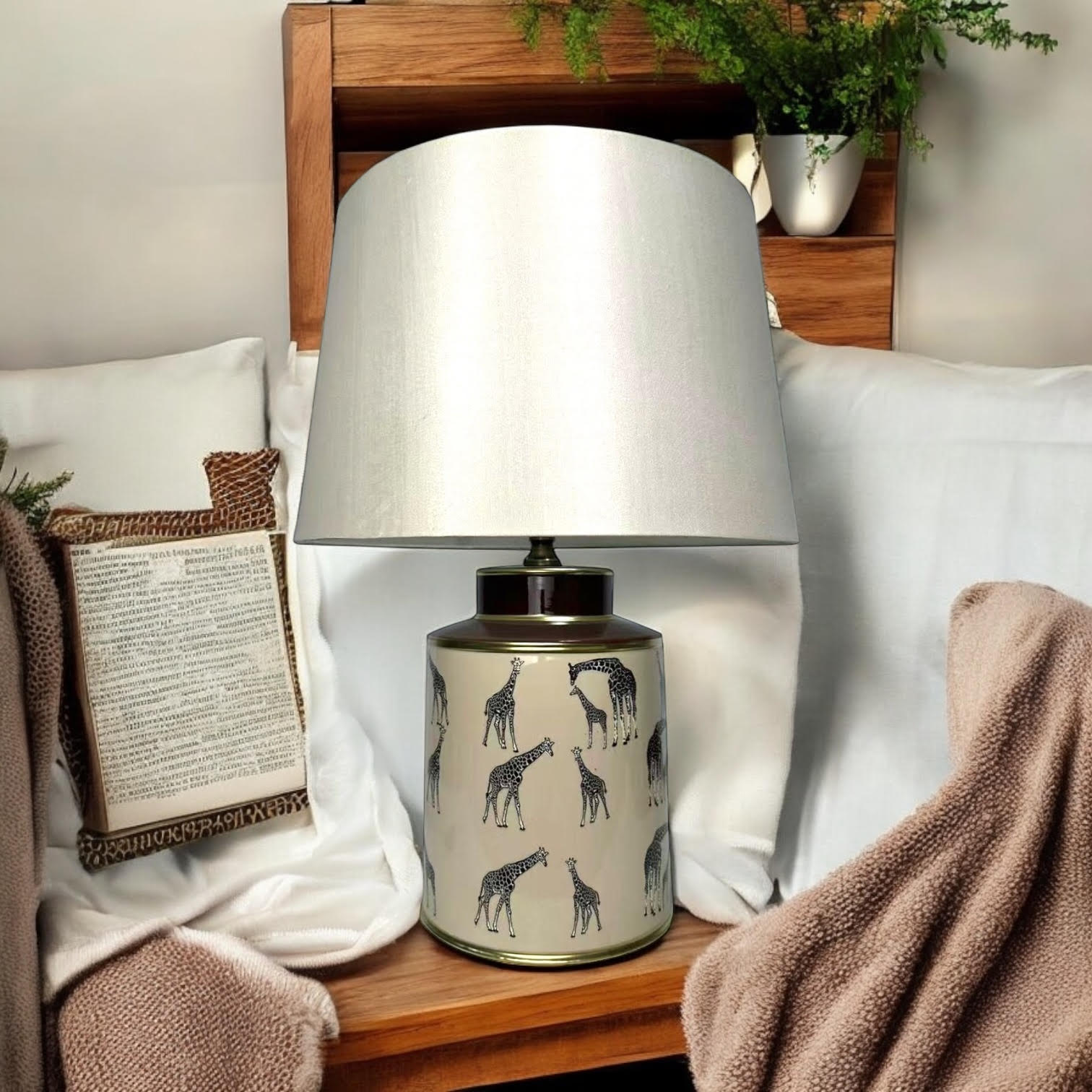 Floral Ceramic Table Lamp | 40cm Giraffe Safari | Drum Shade