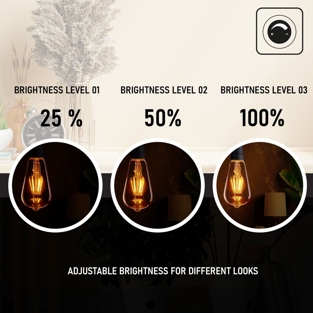 3 Pack E27 LED Edison Dimmable Vintage Amber Glass Warm White 2700K Light Bulbs | Braxby