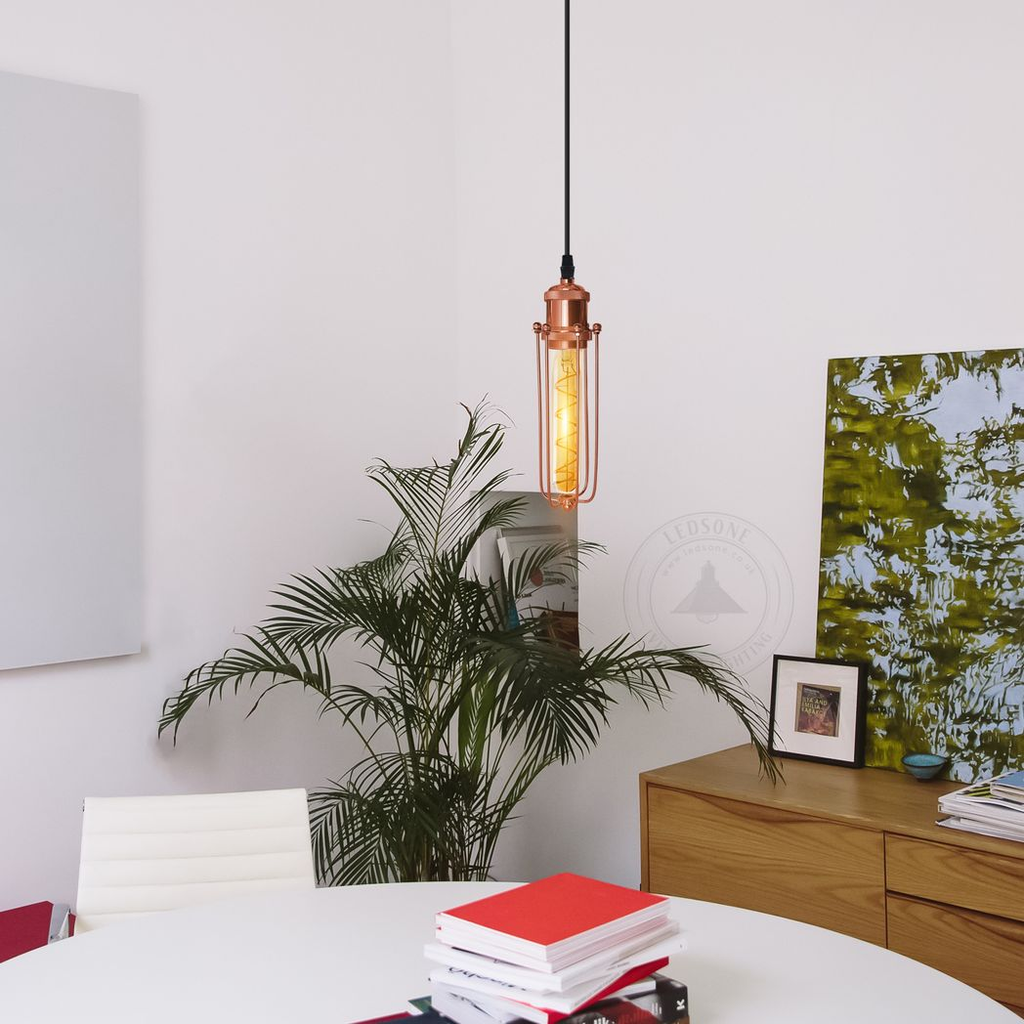 Rose Gold Cage Pendant Light | E27 Industrial Vintage | Braxby