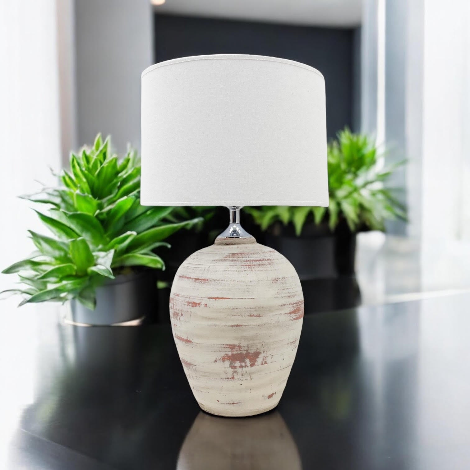 Ceramic Table Lamp | 61cm Cream | Fabric Drum Shade | E27