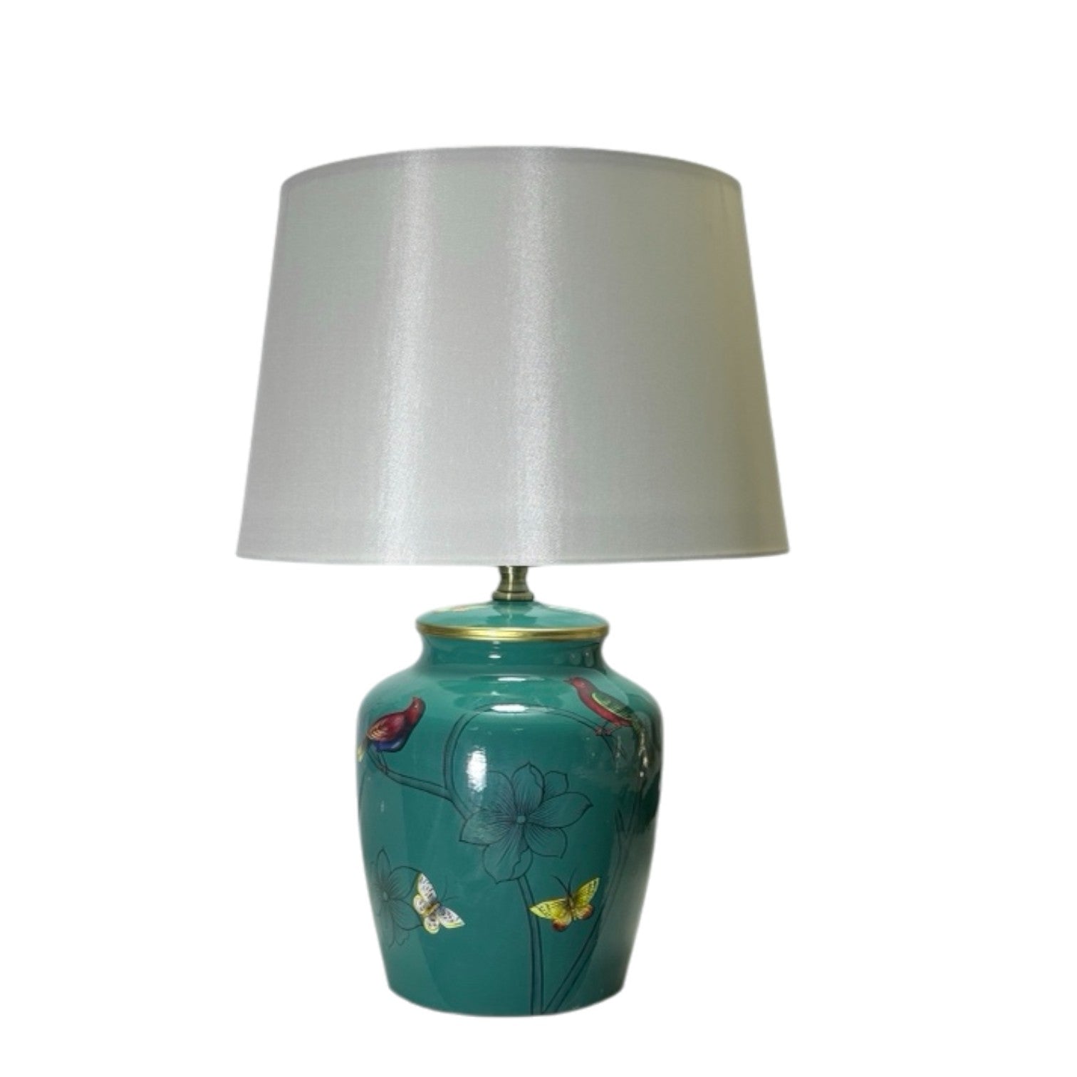 Floral Ceramic Table Lamp | 39cm | White Drum Shade