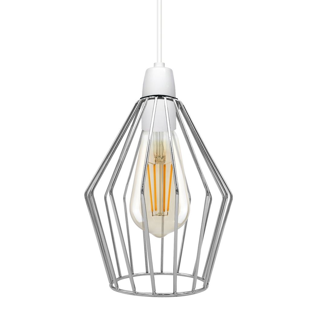 Diamond Wire Cage Lampshade | Industrial Vintage | Chrome | Braxby