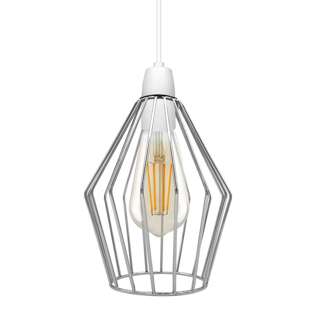 Diamond Wire Cage Lampshade | Industrial Vintage | Chrome | Braxby