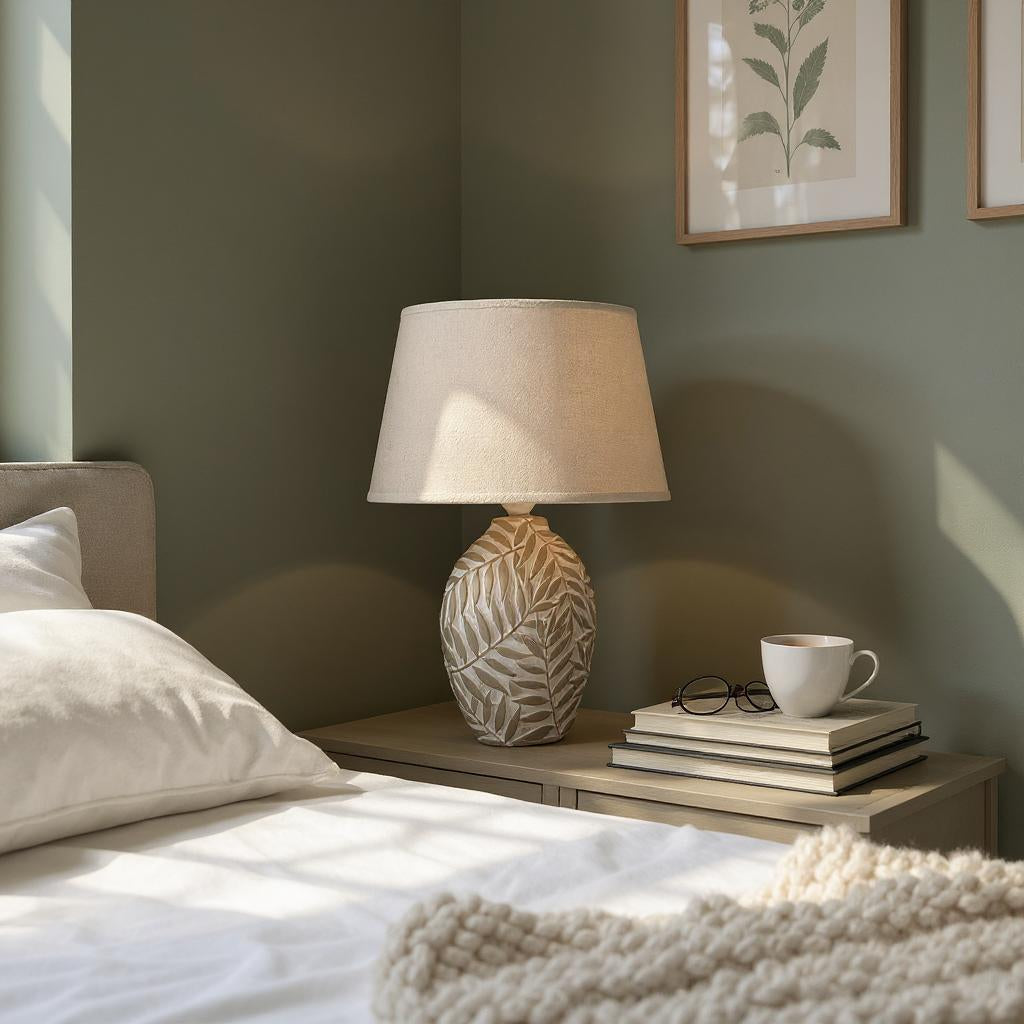 Ceramic Table Lamp | Textured Base | Fabric Shade