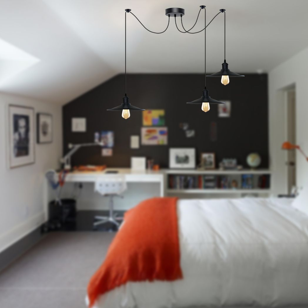 Black Vintage 3-Head Cone Pendant Light | Adjustable Cord | Hanging Light Fixture | Braxby