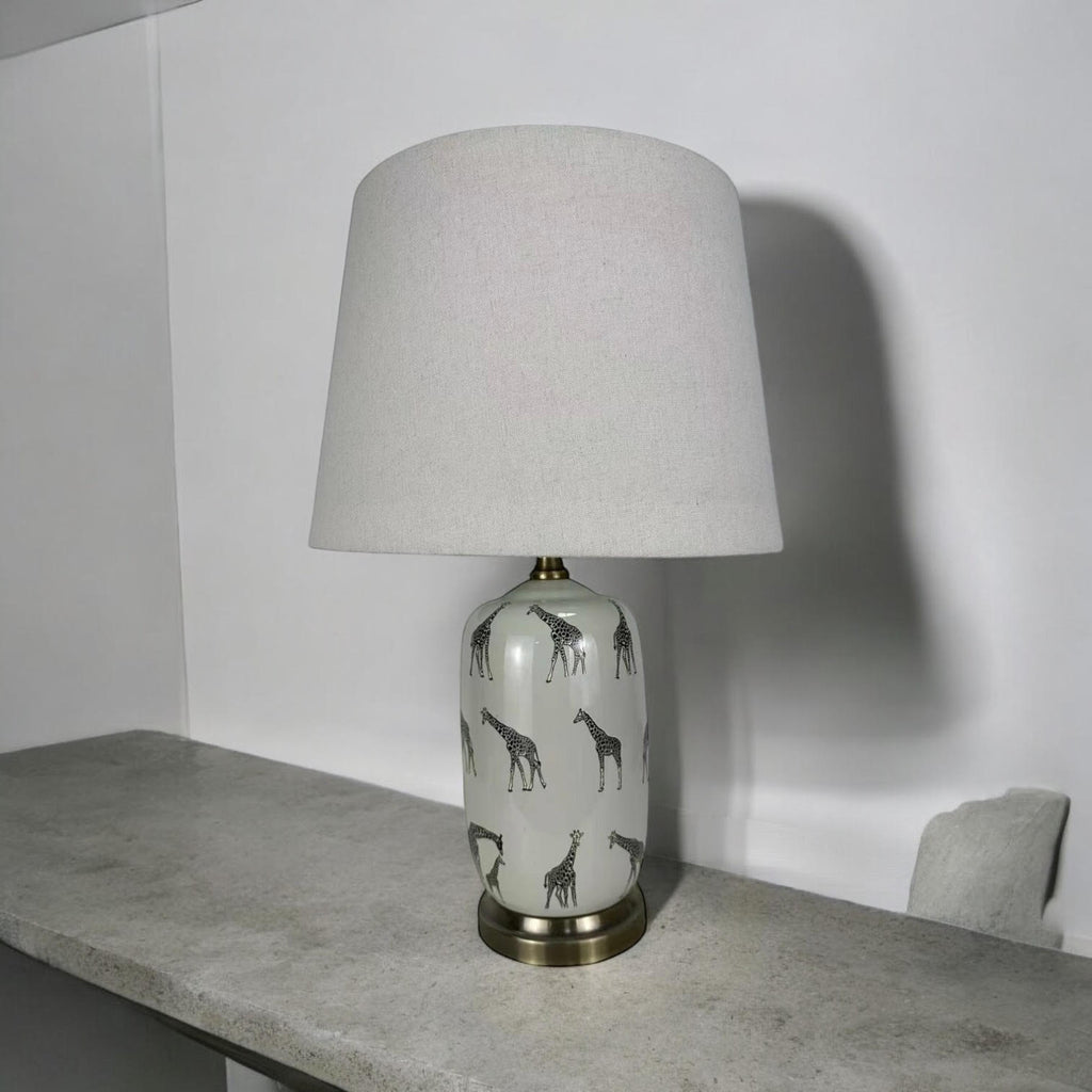 Floral Ceramic Table Lamp | 45cm Giraffe Safari | Drum Shade