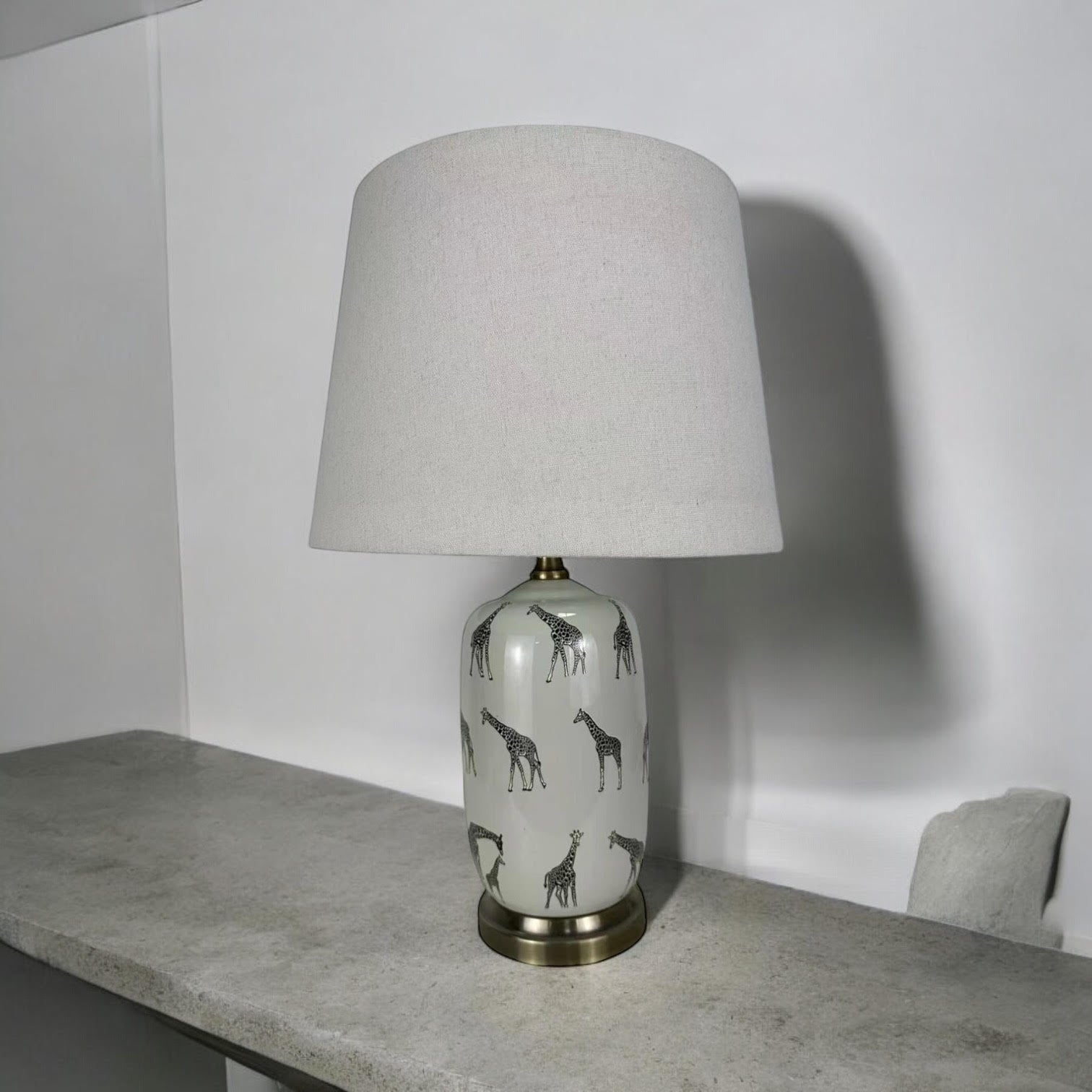 Floral Ceramic Table Lamp | 45cm Giraffe Safari | Drum Shade