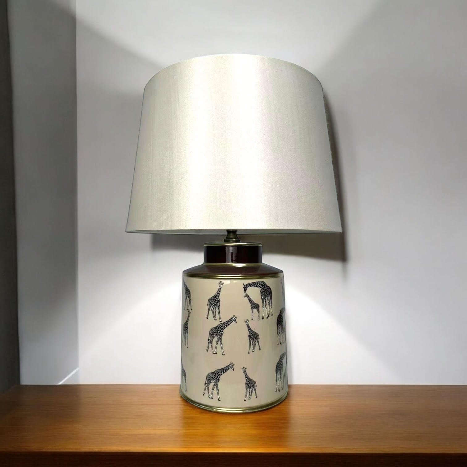 Floral Ceramic Table Lamp | 40cm Giraffe Safari | Drum Shade