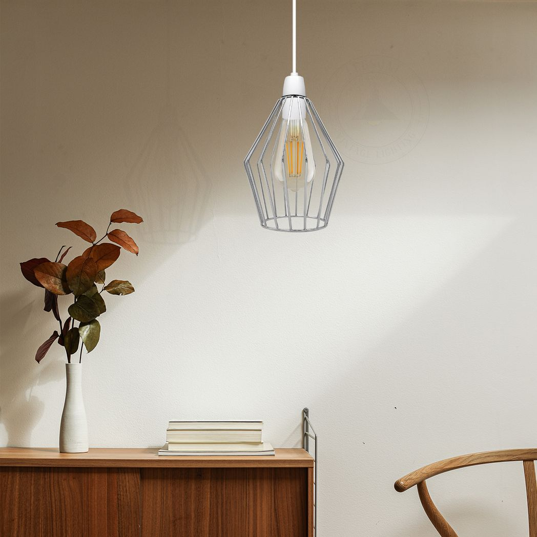 Diamond Wire Cage Lampshade | Industrial Vintage | Chrome | Braxby