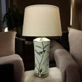 AcaciaHome Modern 51cm Floral Ceramic Table Lamp with White Drum Shade, Large Oriental Pattern Bedside Lamp, Decorative Ceramic Table Light for Living Room, Bedroom, Dining Room & Study