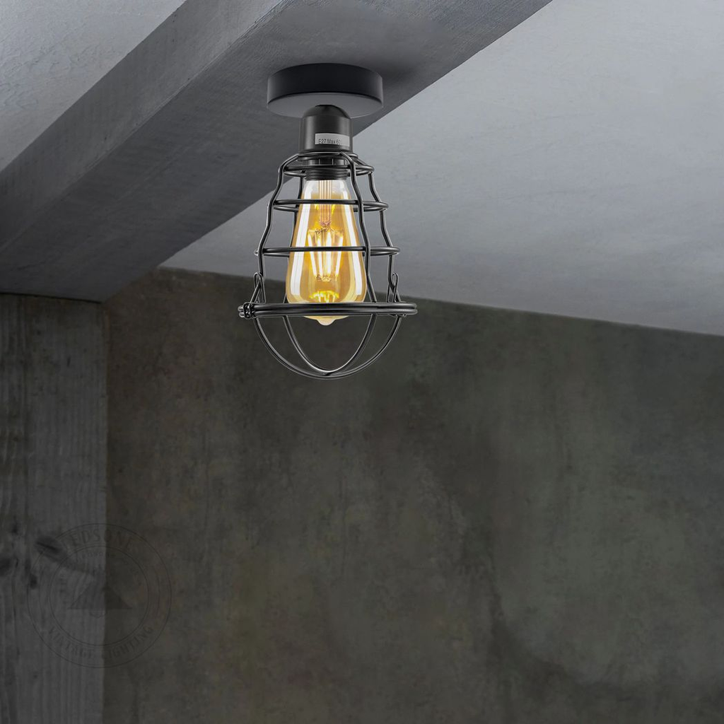 Vintage Industrial Geometric Wire Cage Ceiling Rose Light | Bulb Holder | Braxby